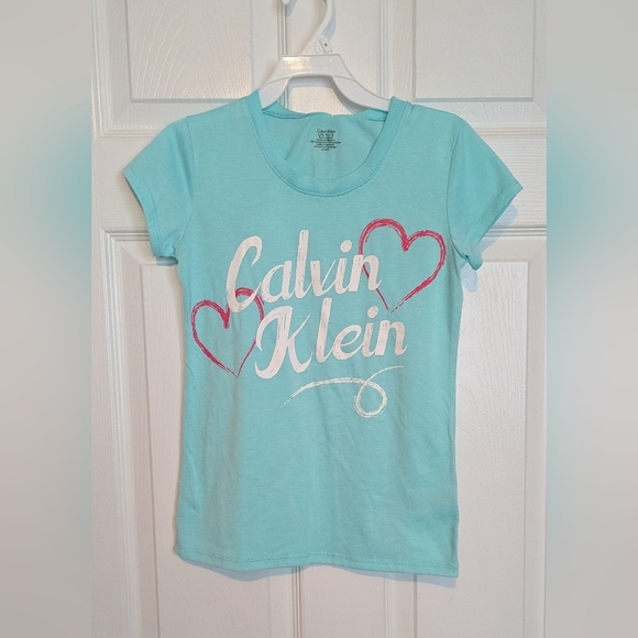 🎈Calvin Klein Girls (10/12-Large) Mint Green Lightweight T-Shirt - Picture 1 of 5